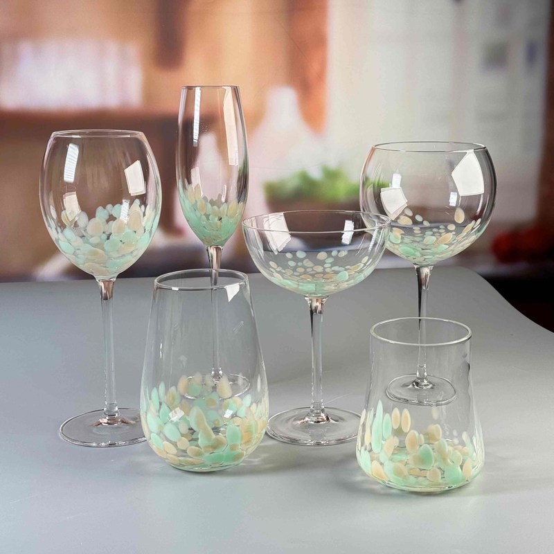 jakość Customized Hand Blowned Half-confetti Lead Free Crystal Wine Glass Set fabryka