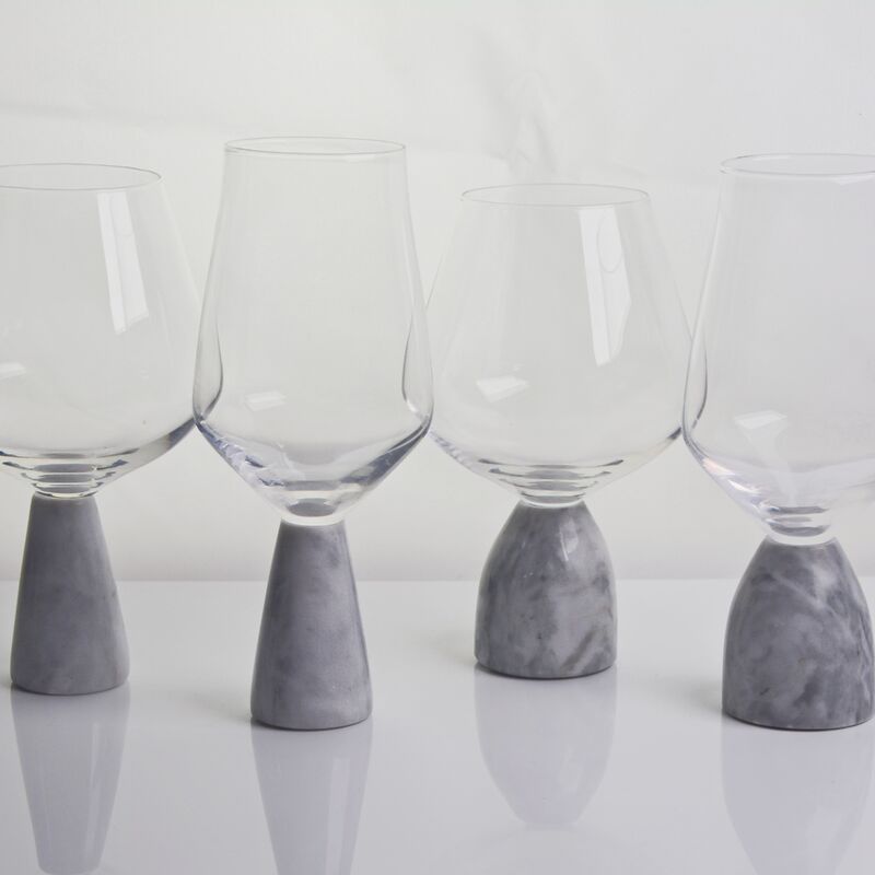 jakość Hand Blown Crystal Wine Glass with Modern Gray Marble Stem Base Ultra Clear Bowl Perfect for Dinner Parties and Everyday fabryka