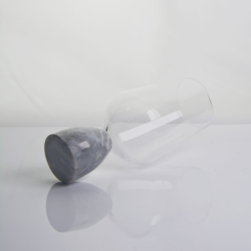 jakość Hand Blown Crystal Wine Glass with Modern Gray Marble Stem Base Ultra Clear Bowl Perfect for Dinner Parties and Everyday fabryka