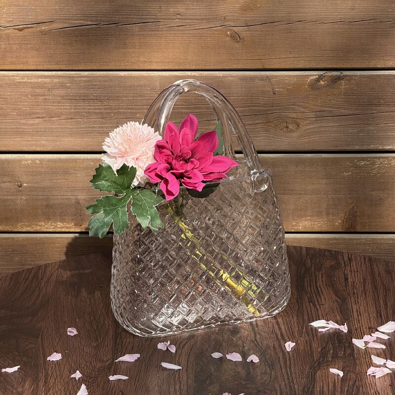 jakość Hand-Blown Diamond Pattern Glass Handbag Vase - Versatile Decorative Centerpiece for Home & Wedding Decor fabryka
