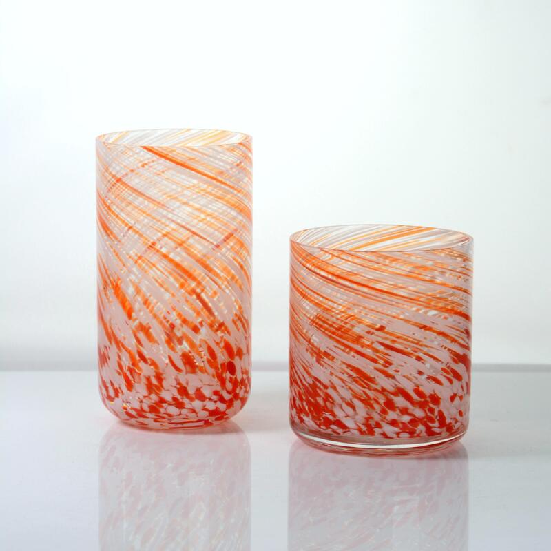 jakość Hand-blown Orange Swirl Confetti Glass Cup - Artisan Crafted Drinking Glass for Whiskey and Cocktails fabryka