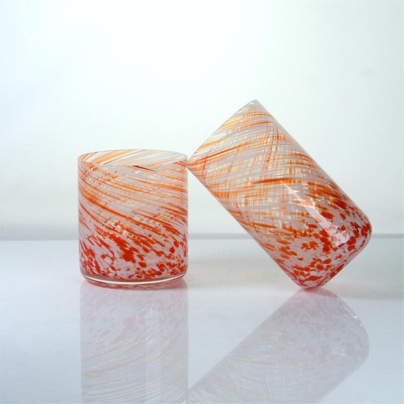 jakość Hand-blown Orange Swirl Confetti Glass Cup - Artisan Crafted Drinking Glass for Whiskey and Cocktails fabryka