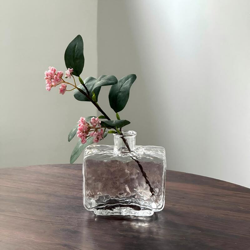 jakość Rectangular Clear Hammered Glass Vase - Modern Minimalist Decorative Flower Vase for Table Centerpiece fabryka