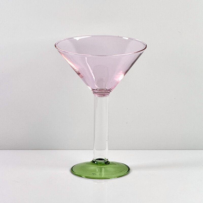 Jakość Hand Blown Borosilicate Stemmed Wine & Cocktail Glass Set, Pink Bowl with Green Hollow Stem Base, Colored Spray Tinted Art Goblets for Bar, Wedding & Table Decor fabryka