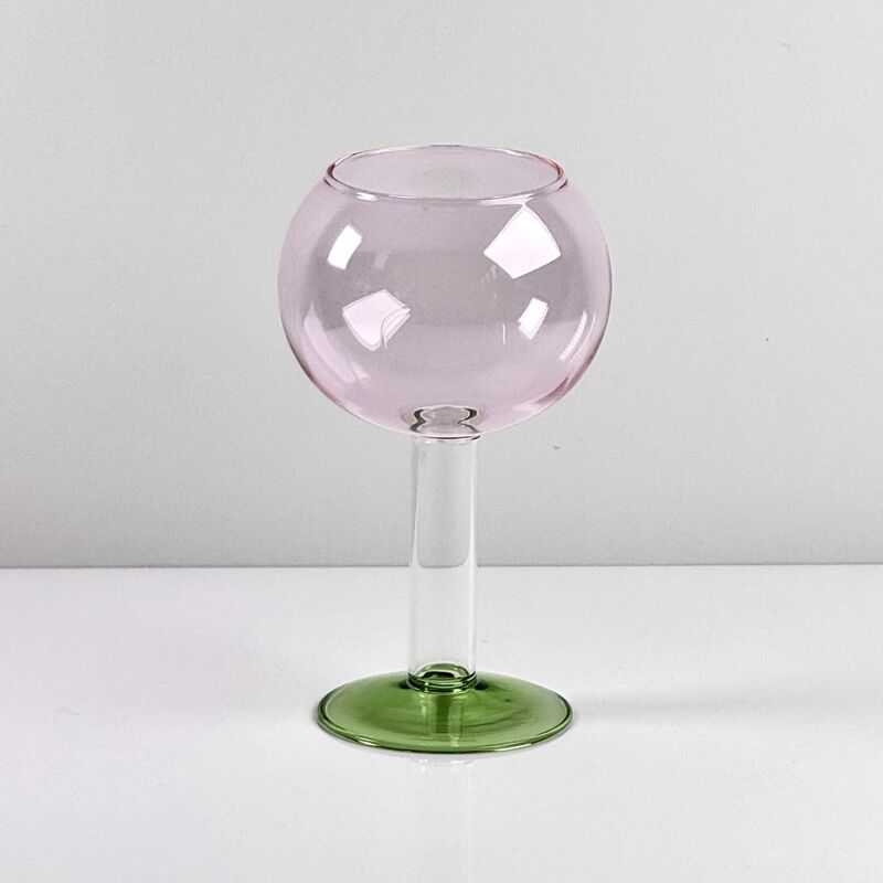 Jakość Hand Blown Borosilicate Stemmed Wine & Cocktail Glass Set, Pink Bowl with Green Hollow Stem Base, Colored Spray Tinted Art Goblets for Bar, Wedding & Table Decor fabryka