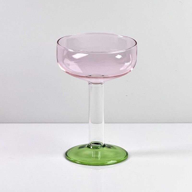 Jakość Hand Blown Borosilicate Stemmed Wine & Cocktail Glass Set, Pink Bowl with Green Hollow Stem Base, Colored Spray Tinted Art Goblets for Bar, Wedding & Table Decor fabryka
