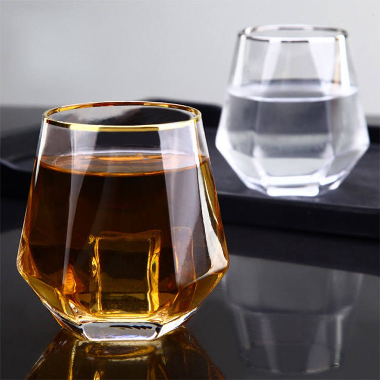 jakość Diamond Geometric Gold Rim Crystal Glass Tumblers , Glass Drinking Cup fabryka