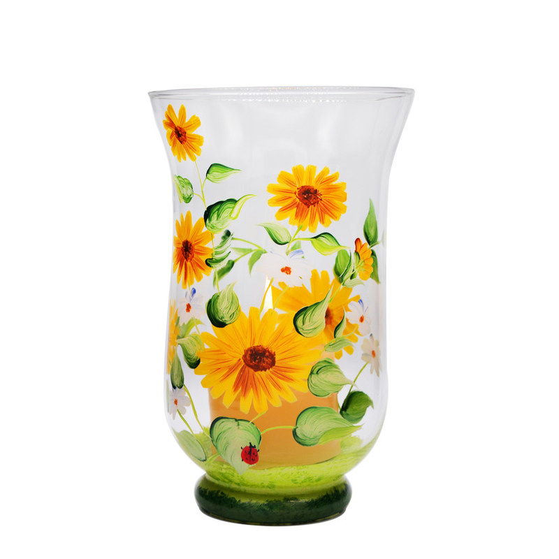 jakość Hand Painted Sunflower Pattern Glass Candle Holders For Home fabryka