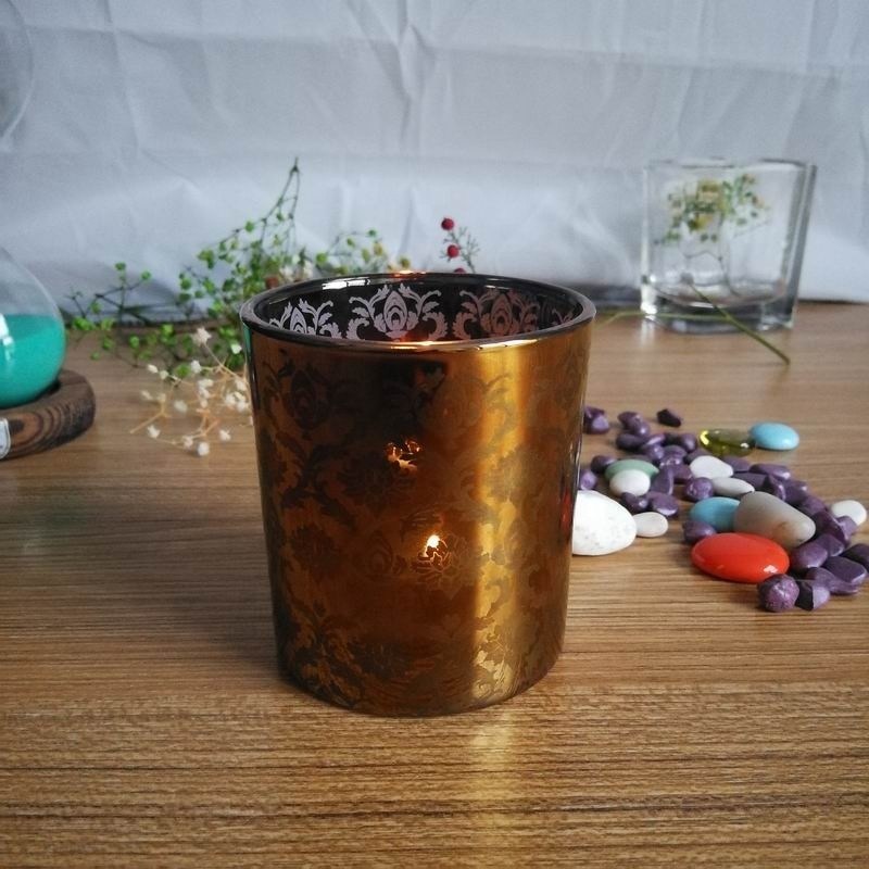 jakość Copper Glass Candle Holders With Laser Engrave Pattern fabryka