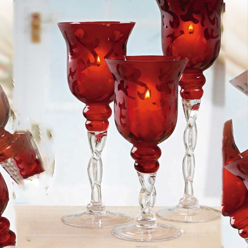 jakość Tulip Shape Long Stem Candle Holders With Engrave Pattern fabryka