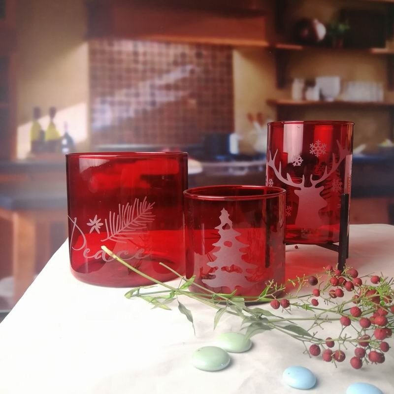 jakość Brosilicate Glass Candle Holders With Etched Christmas Pattern fabryka