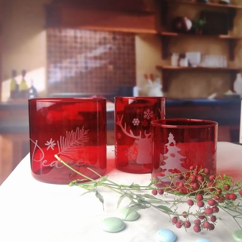 jakość Brosilicate Glass Candle Holders With Etched Christmas Pattern fabryka