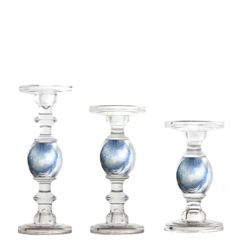jakość Crystal 3 Size Long Stem Candle Holders With Marble Planet fabryka