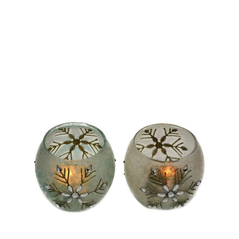 jakość Handpainted Christmas Snowflake Glass Cylinder Candle Holders fabryka