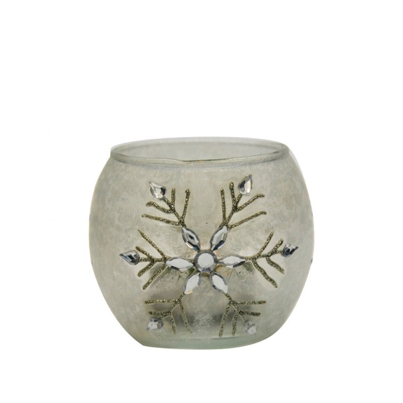 jakość Handpainted Christmas Snowflake Glass Cylinder Candle Holders fabryka