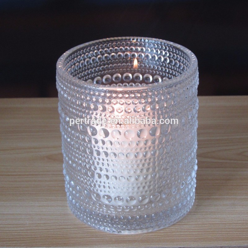 jakość Customized Embossed Beads Strings Glass Votive Candle Holders ,  Glass Cylinder Candle Holders fabryka