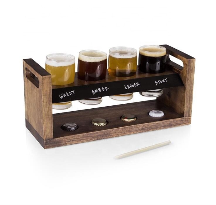 jakość Handmade 5oz Craft Beer Tasting Kit , Craft Beer Glasses Set With Wooden Paddle fabryka