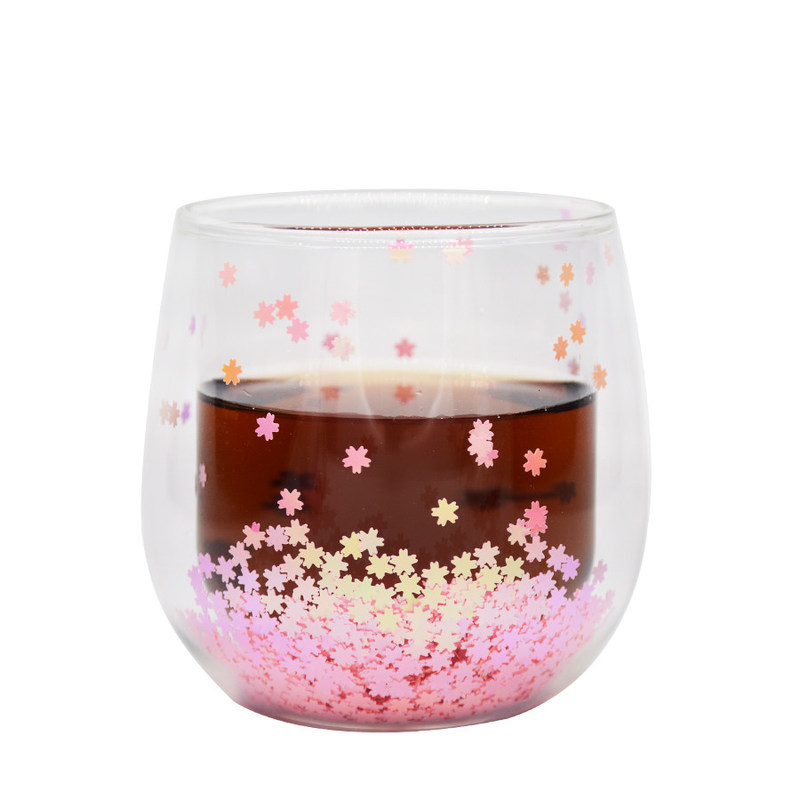 jakość Customized Double Wall Glass Coffee Cup Decorative Glitter Tumbler Drinking Glasses fabryka