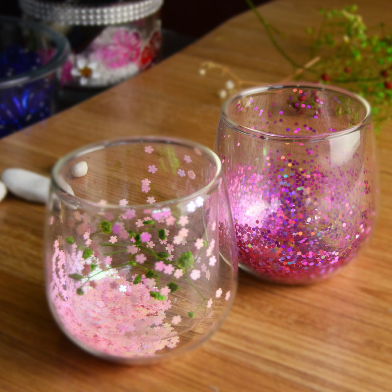 jakość Customized Double Wall Glass Coffee Cup Decorative Glitter Tumbler Drinking Glasses fabryka