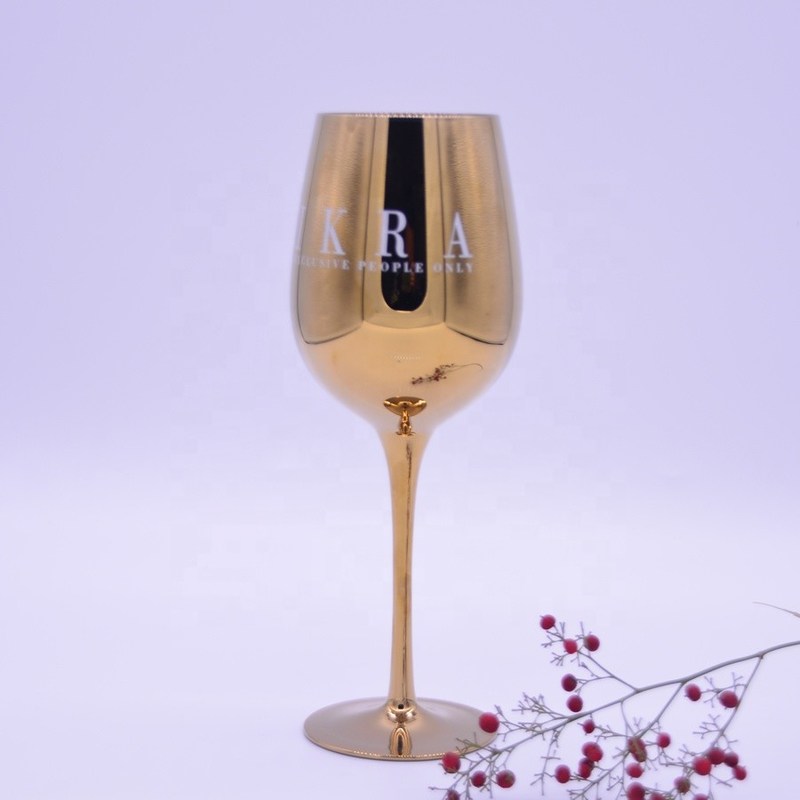 jakość Gold Plated 16oz Crystal Wine Glass With Decal Logo For Gift fabryka