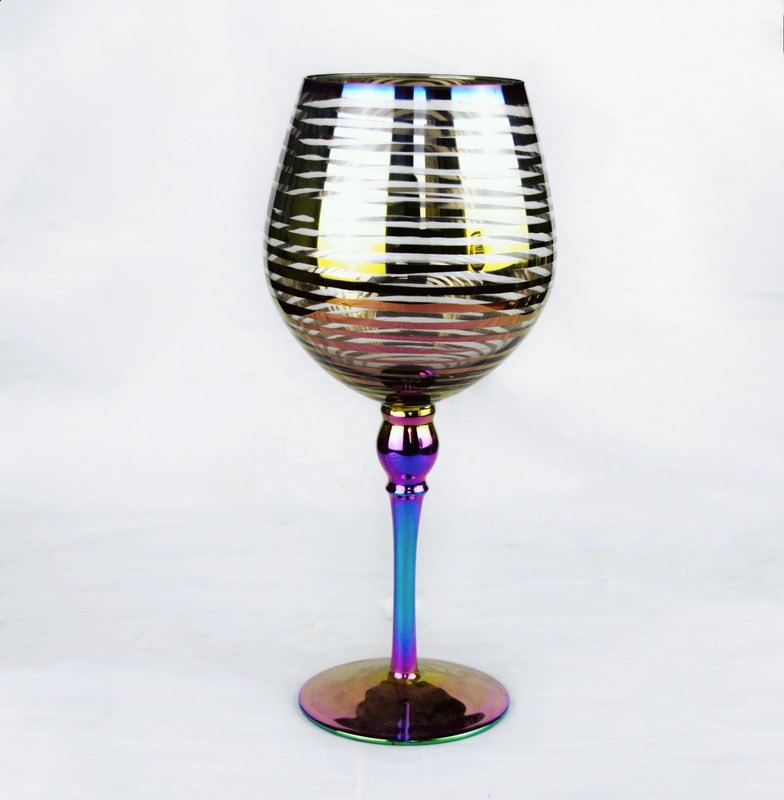 jakość Laser Circles Pattern Iridescent Crystal Wine Glass With Pearl Stem fabryka