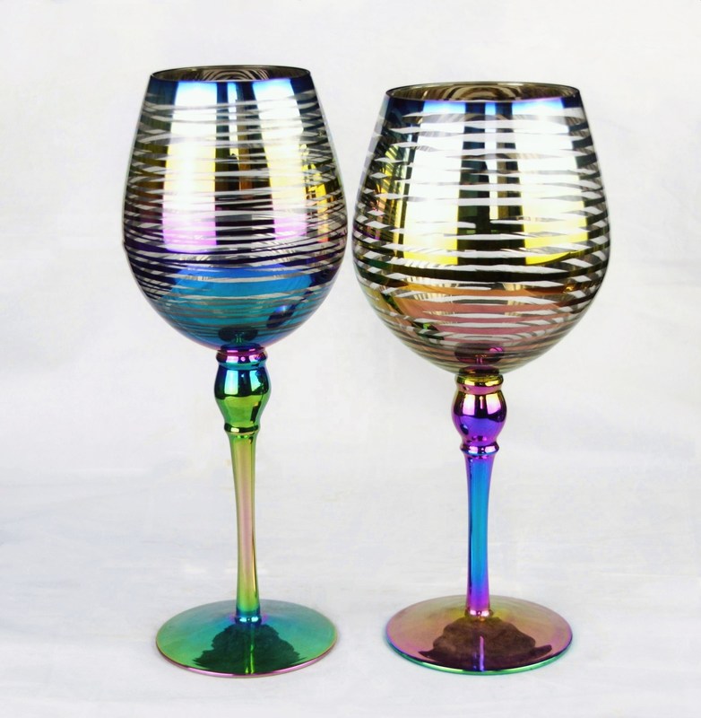 jakość Laser Circles Pattern Iridescent Crystal Wine Glass With Pearl Stem fabryka
