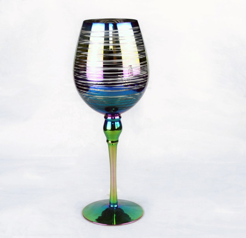 jakość Laser Circles Pattern Iridescent Crystal Wine Glass With Pearl Stem fabryka
