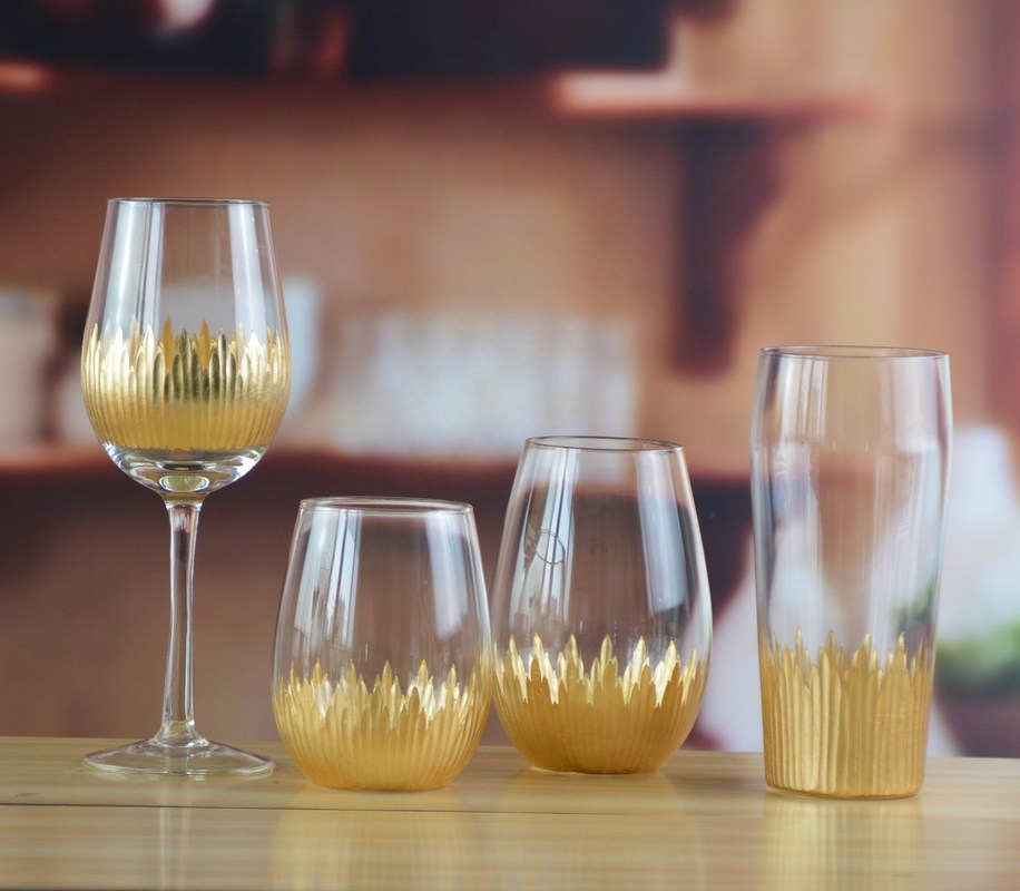 jakość 450ml Gold Cutted Honeycomb Stemless Crystal Wine Glass fabryka
