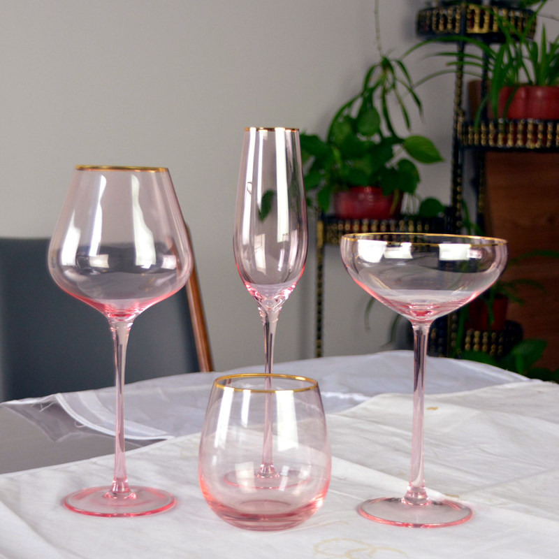 jakość Gold Rim Pink Crystal Wine Glass For Holiday Party fabryka