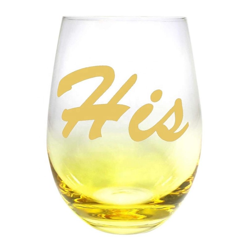 jakość Egg Shape  Stemless Clear Wine Glass ，Clear Stemless Wine Glasses With Golden Fonts fabryka