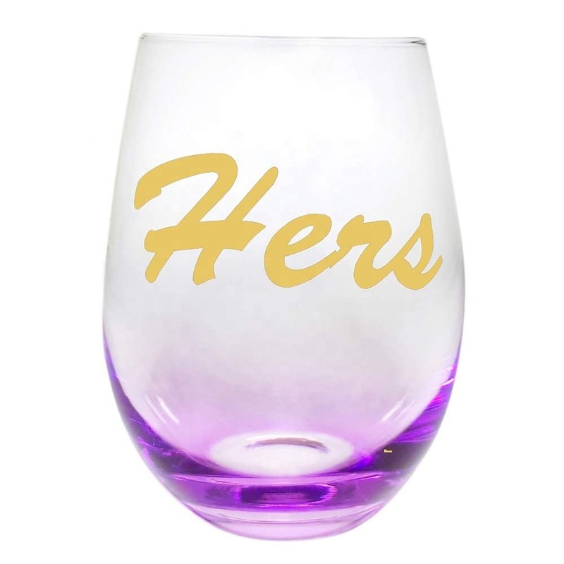 jakość Egg Shape  Stemless Clear Wine Glass ，Clear Stemless Wine Glasses With Golden Fonts fabryka