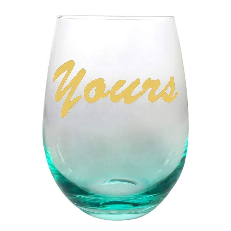 jakość Egg Shape  Stemless Clear Wine Glass ，Clear Stemless Wine Glasses With Golden Fonts fabryka