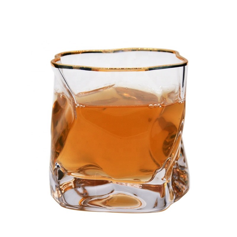 jakość Irregular Handmade Whiskey Glass With Gold Rim fabryka