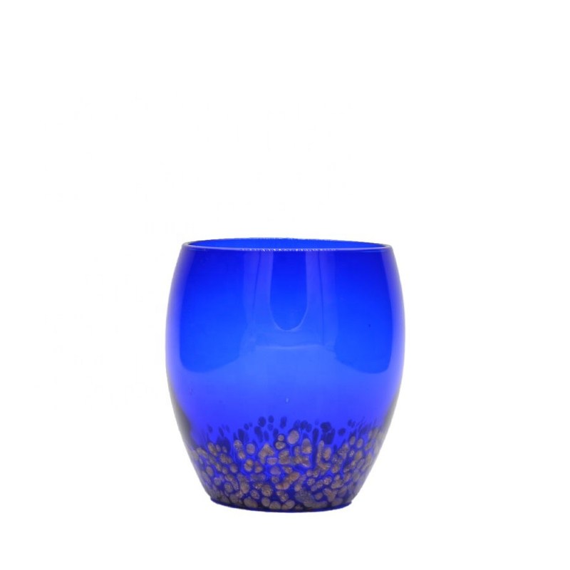 jakość Solid Cobalt Blue Whisky Tumbler Glass With Golden Stone fabryka