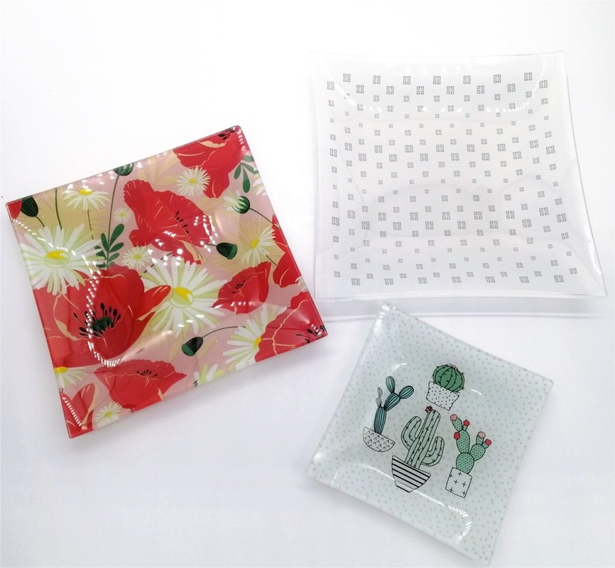 jakość Tempered Glass Color Printted Square Glass Dish for home fabryka