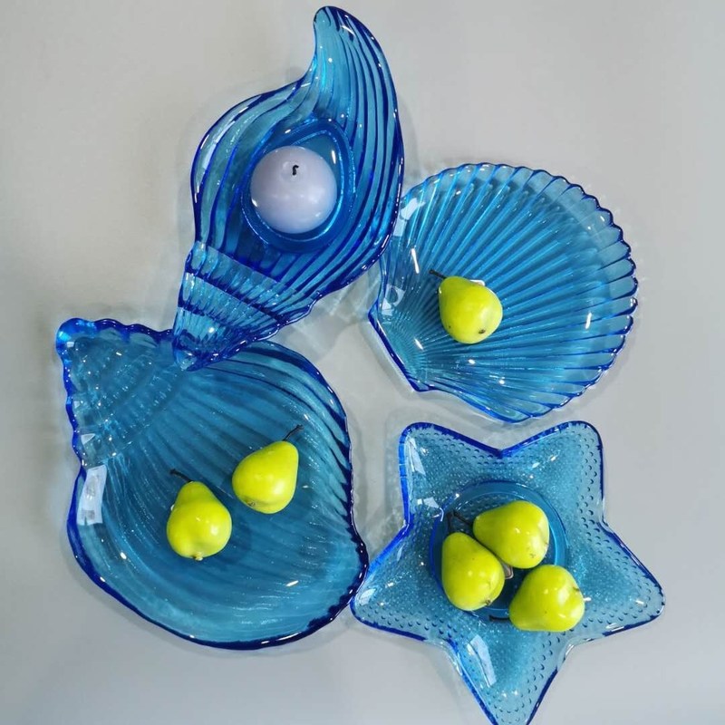 jakość Ocean Series Sea Shell Blue Glass Charger Plate For Dessert fabryka