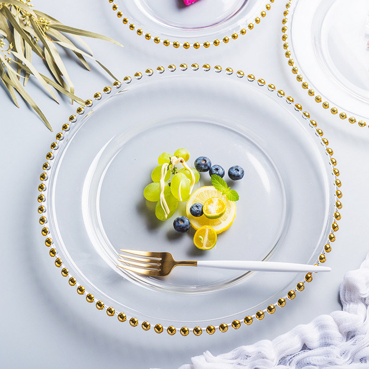 jakość Gold Decorated Glass Charger Plates fabryka