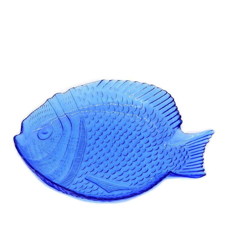 jakość Fish Shaped Embossed Colorful Glass Charger Plates fabryka