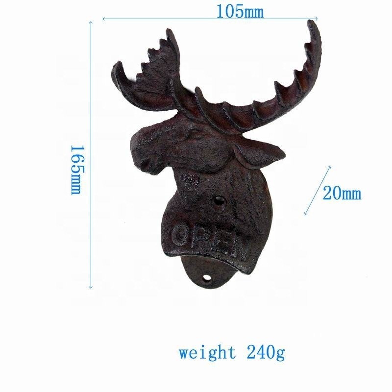 jakość Home Decor Deer Head Brown Rust Cast Iron Bottle Opener fabryka