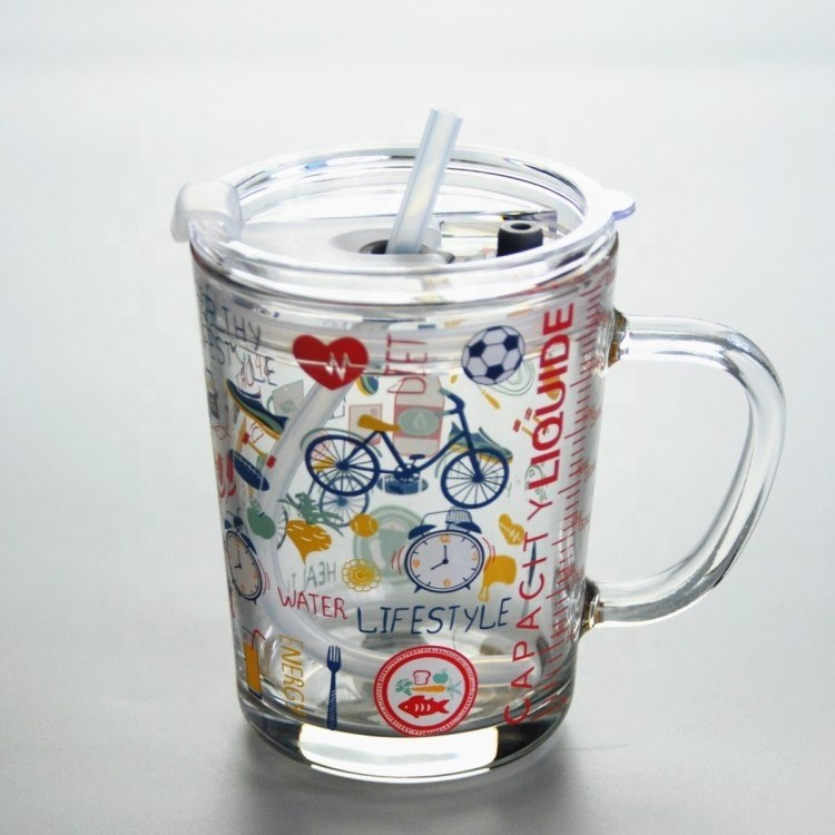 jakość Cartoon Crystal Drinking Glass With Lid And Silicate Straw fabryka