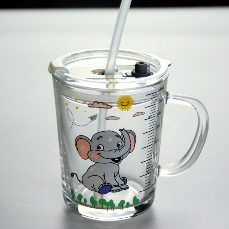 jakość Cartoon Crystal Drinking Glass With Lid And Silicate Straw fabryka
