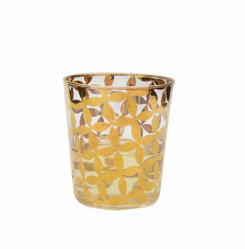 jakość Gold Print High End Stemless Wine Glass Tumbler , Crystal Highball Glasses fabryka
