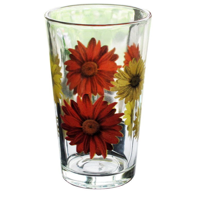 jakość Silk Printed Blooming Daisy 16 Oz Highball Glasses fabryka