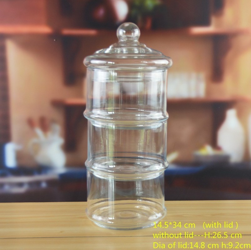jakość Stackable 3 Layers Tower Shaped Glass Storage Jars fabryka