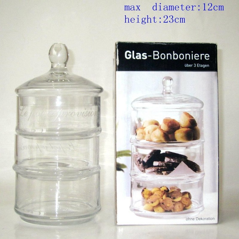 jakość Handblown 3 Layer Stackable Storage Jars With Lids fabryka