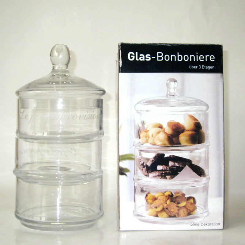 jakość Handblown 3 Layer Stackable Storage Jars With Lids fabryka