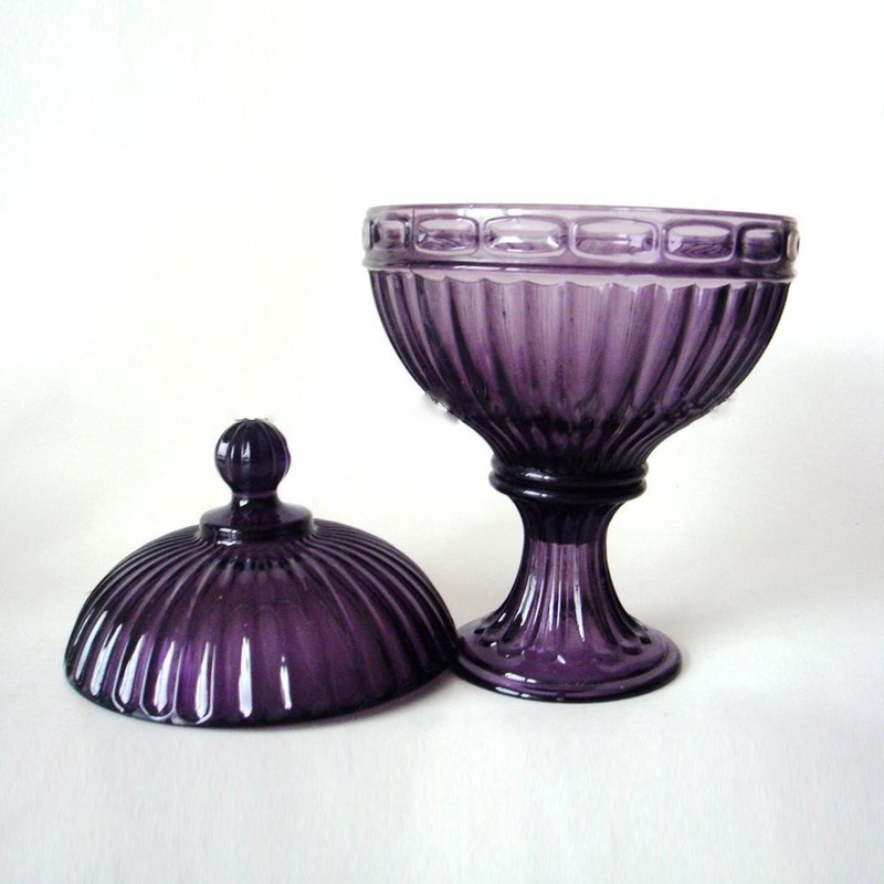 jakość Footed Vintage Purple Color Glass Food Storage Canisters fabryka
