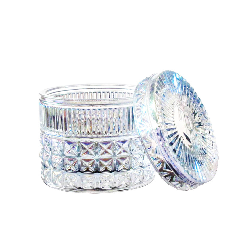 jakość Embossed Diamonds Pattern Glass Storage Jars With For Candle fabryka