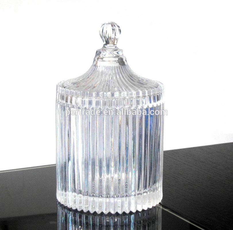 jakość home Embossed Stripes Large Glass Container With Lid fabryka