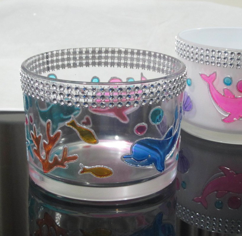 jakość Handpainted Votive Candle Holders With Ocean Fish Pattern fabryka